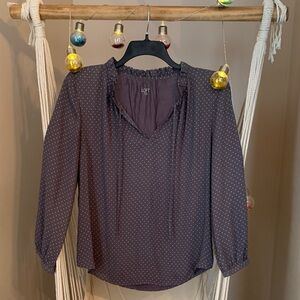 LOFT Women's Dark Gray and white dots casual blouse